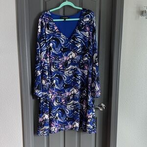 Lane Bryant Blue and Pink Patterned Dress with Blue Liner